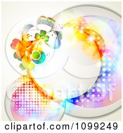 Clipart St Patricks Day Circular Frame With Shamrocks And Colorful Halftone Circles Royalty Free Vector Illustration