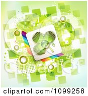 Poster, Art Print Of St Patricks Day Background Of A Dewy Shamrock In A Rainbow Square Over Green Squares