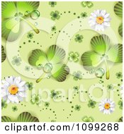 Poster, Art Print Of Seamless St Patricks Day Background Pattern Of Daisies Dew And Shamrocks