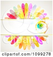 Background Of A Floral Orb And Halftone Banner Over Dewy Petals