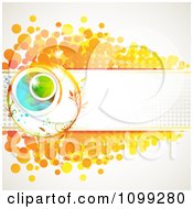 Poster, Art Print Of Background Of A Floral Sphere With A Haltone Banner Over Orange Dots