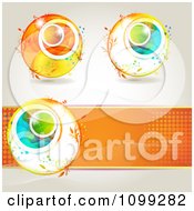 Poster, Art Print Of Three Spring Floral Orbs And An Orange Halftone Banne