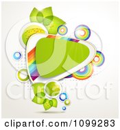 Poster, Art Print Of Green Triangle With Rainbow Stripes Circles And Leaves And Spheres Over Halftone And White