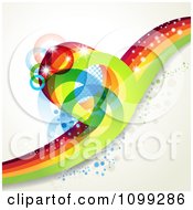 Poster, Art Print Of Background Of A Sparkly Rainbow Wave With Rings Bubbles And Flares
