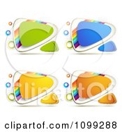 Yellow Green Blue Orange Triangular Icon Buttons With Rainbows Over Halftone