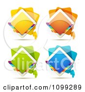 Poster, Art Print Of Yellow Green Blue Orange Diamond Icon Buttons With Rainbows Over Halftone