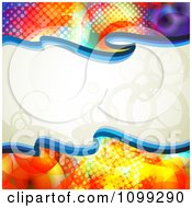 Clipart Background Of A Beige Swirl Wave Over Colorful Halftone Royalty Free Vector Illustration