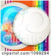 Clipart Background Of A Circular Frame With Dots Over Rainbow Stripes Royalty Free Vector Illustration
