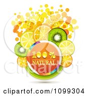 Poster, Art Print Of Orange Natural Circle With Orange Kiwi And Lemon Slices Over Dots
