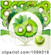 Poster, Art Print Of Background Of Kiwi Slices With A Natural Label 2