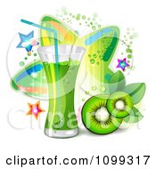 Poster, Art Print Of Kiwi Beverage With Slices And Colorful Stars