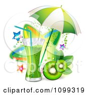 Poster, Art Print Of Kiwi Beverage With Slices An Umbrella And Colorful Stars