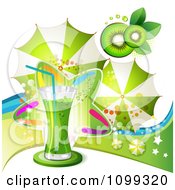 Poster, Art Print Of Kiwi Beverage With Slices A Colorful Star And Umbrellas