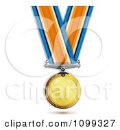Clipart 3d Sports Achievement Gold First Place Award Medal Hanging On A Ribbon- Royalty Free Vector Illustration