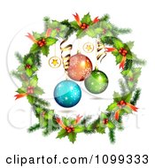 Poster, Art Print Of 3d Holly Christmas Wreath With Baubles