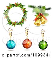Clipart 3d Christmas Wreath Bells And Baubles Royalty Free Vector Illustration