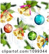 Seamless Christmas Background Of 3d Baubles Holly And Bells With Snowflakes