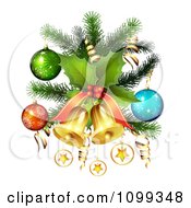 Poster, Art Print Of 3d Christmas Baubles Stars Ribbons Holly And Bells Hanging From A Branch