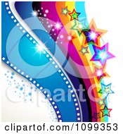 Poster, Art Print Of Photography Background Of Blue Film Frames Rainbow Waves Sparkles And Stars