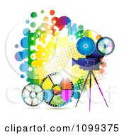 Poster, Art Print Of Movie Camera Filming Over A Rainbow Splatter And Film Reels