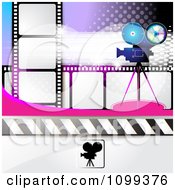 Poster, Art Print Of Filming Movie Camera With Film Over Purple With Halftone 3