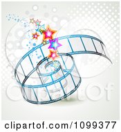 Clipart Film Roll With Colorful Stars Over Gray Halftone Royalty Free Vector Illustration