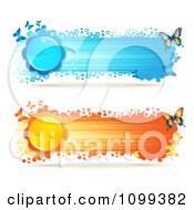 Poster, Art Print Of Blue And Orange Streak Banners With Butterflies And Flowers
