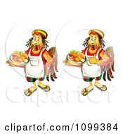 Poster, Art Print Of Two Rastarfarian Chef Roosters Serving Chicken