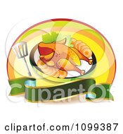 Poster, Art Print Of Roasted Chicken With A Spatula And Blank Banner Oval
