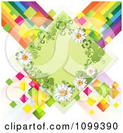 Poster, Art Print Of Green Shamrock And Daisy Diamond Over Colorful Tiles And Stripes