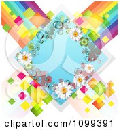 Poster, Art Print Of Blue Shamrock And Daisy Diamond Over Colorful Tiles And Stripes