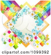 Poster, Art Print Of White Shamrock And Daisy Diamond Over Colorful Tiles And Stripes