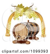 Wine Barrel With White Grapes In An Arch