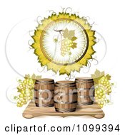 Wine Barrel With White Grapes In A A Leaf Circle