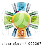 Poster, Art Print Of Background Of A Green And Rainbow Circle Frame With Dewy Patterned Ribbons