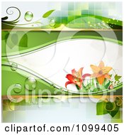 Poster, Art Print Of Background Of A Ladybug Dew And Lily Flowers