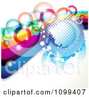 Poster, Art Print Of Background Of A Rainbow Waves With Colorful Rings Halftone And Magic Sparkles