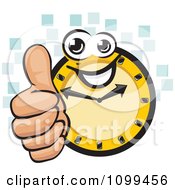 Poster, Art Print Of Happy Clock Holding A Thumb Up Over Blue Tiles