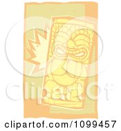 Poster, Art Print Of Woodcut Smiling Tiki With Beige And Orange