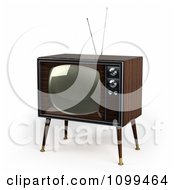 Poster, Art Print Of 3d Retro Box Television With Wood Veneer On White