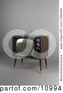 Poster, Art Print Of 3d Retro Box Television With Wood Veneer On Gray