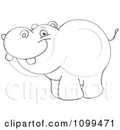 Poster, Art Print Of Happy Outlined Cute Baby Hippo