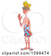 Poster, Art Print Of Happy Relaxed Blond Summer Time Beach Dude Waving