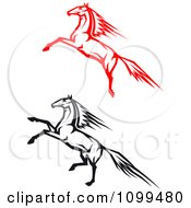 Poster, Art Print Of Red And Black Rearing Horses