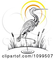Poster, Art Print Of Wading Tribal Crane And Sunset