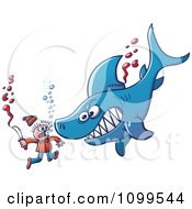Poster, Art Print Of Swimmer Fighting A Shark With A Knife