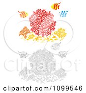 Clipart Striped Tropical Fish And Corals In Color And Black And White Royalty Free Illustration
