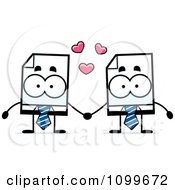 Clipart Business Document Mascots Holding Hands Royalty Free Vector Illustration