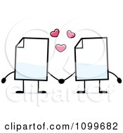 Clipart Blank Document Mascots Holding Hands Royalty Free Vector Illustration