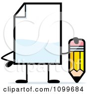 Blank Document Mascot Holding A Pencil